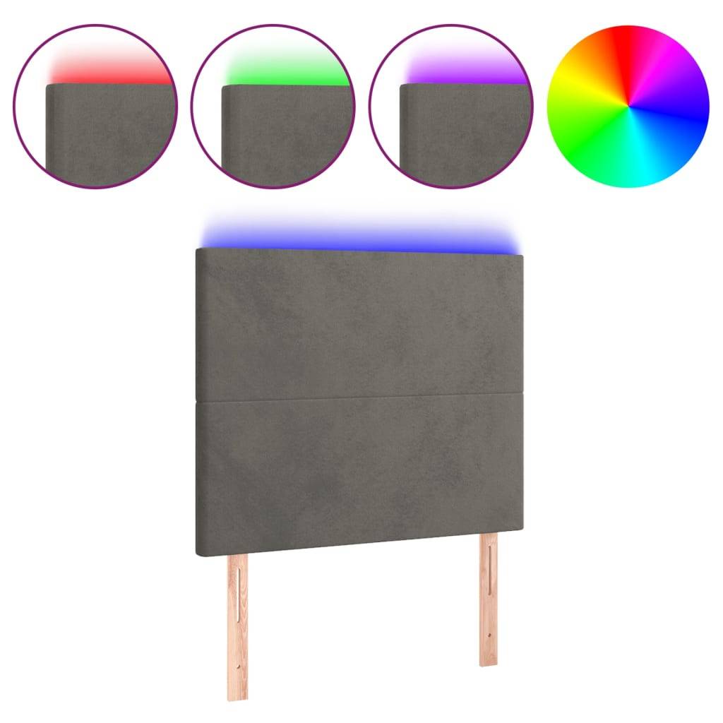 vidaXL LED Kopfteil Dunkelgrau 90x5x118/128 cm Samt