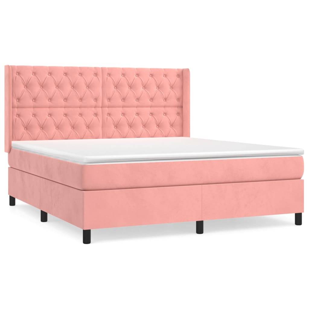 vidaXL Boxspringbett mit Matratze Rosa 160x200 cm Samt