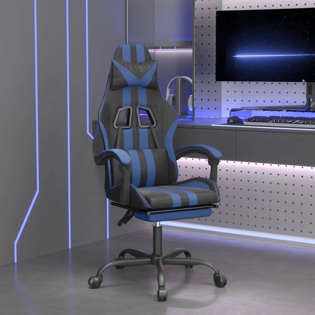 vidaXL Gaming-Stuhl mit Fußstütze Schwarz und Blau Kunstleder