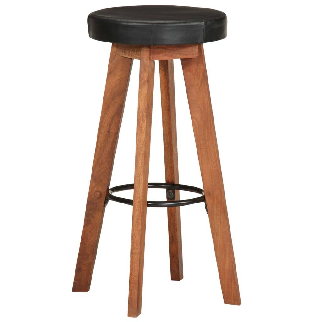 vidaXL Barhocker 2 Stk. Echtleder und Massivholz Akazie