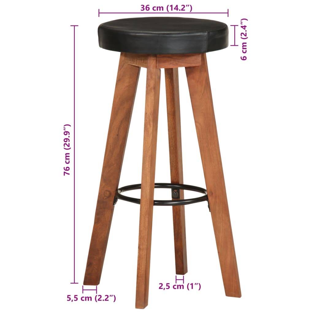 vidaXL Barhocker 2 Stk. Echtleder und Massivholz Akazie