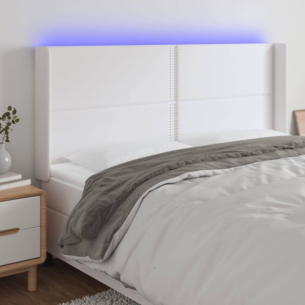 vidaXL LED Kopfteil Weiß 203x16x118/128 cm Kunstleder