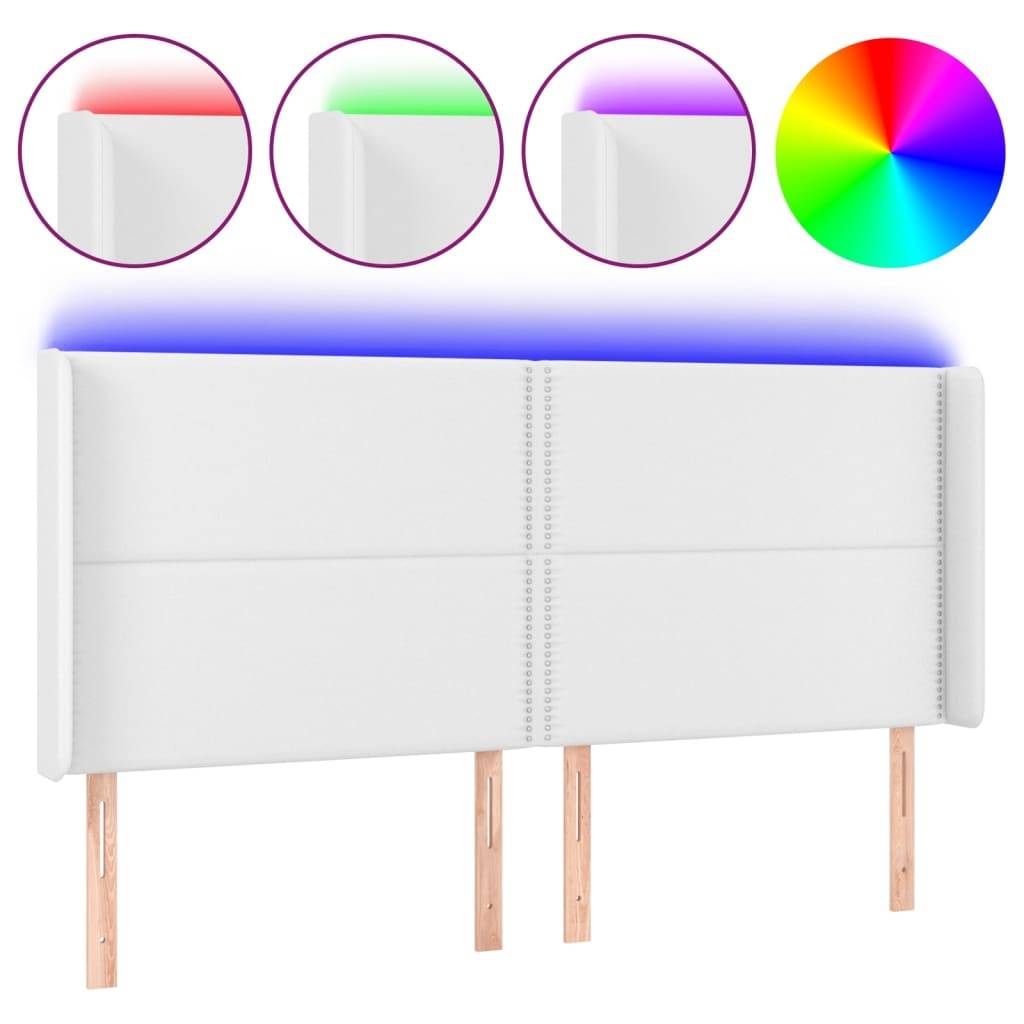 vidaXL LED Kopfteil Weiß 203x16x118/128 cm Kunstleder