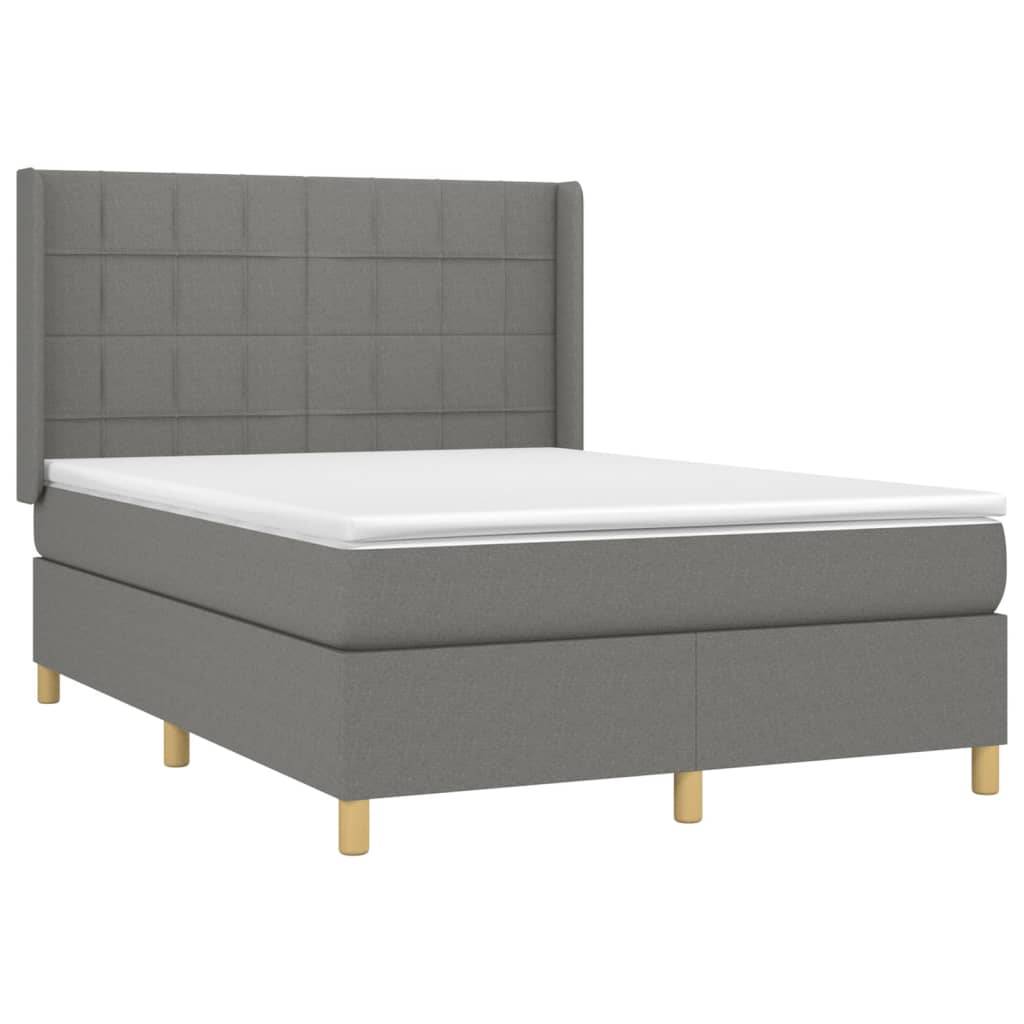 vidaXL Boxspringbett mit Matratze & LED Dunkelgrau 140x200 cm Stoff