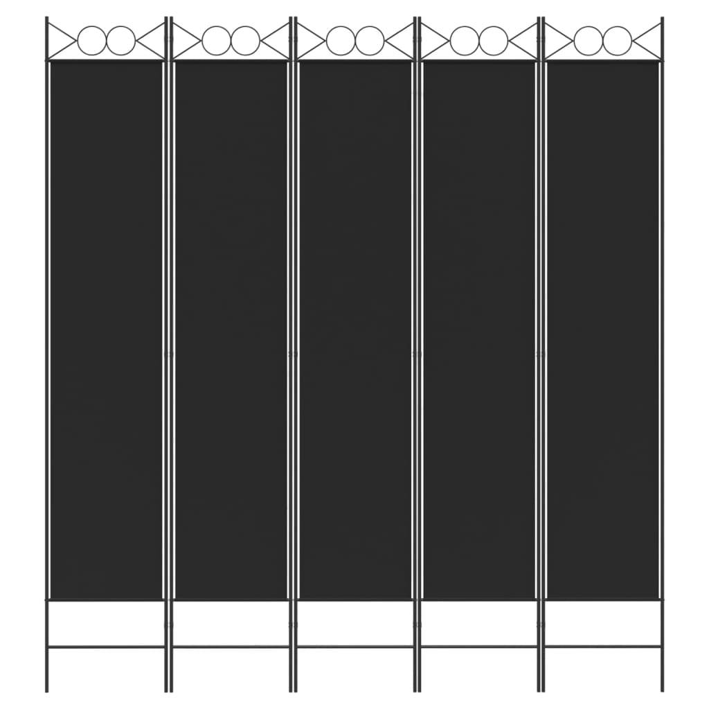 vidaXL 5-tlg. Paravent Schwarz 200x220 cm Stoff