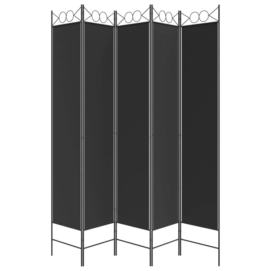vidaXL 5-tlg. Paravent Schwarz 200x220 cm Stoff