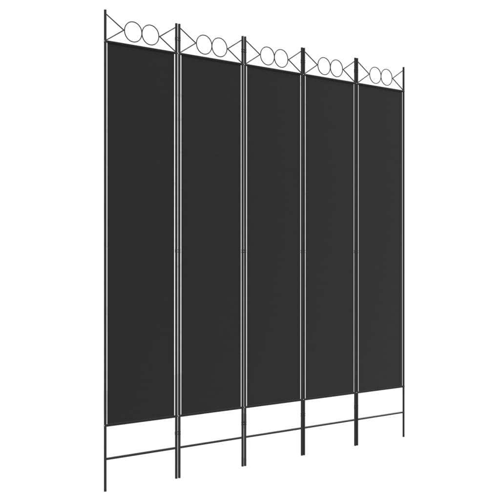 vidaXL 5-tlg. Paravent Schwarz 200x220 cm Stoff