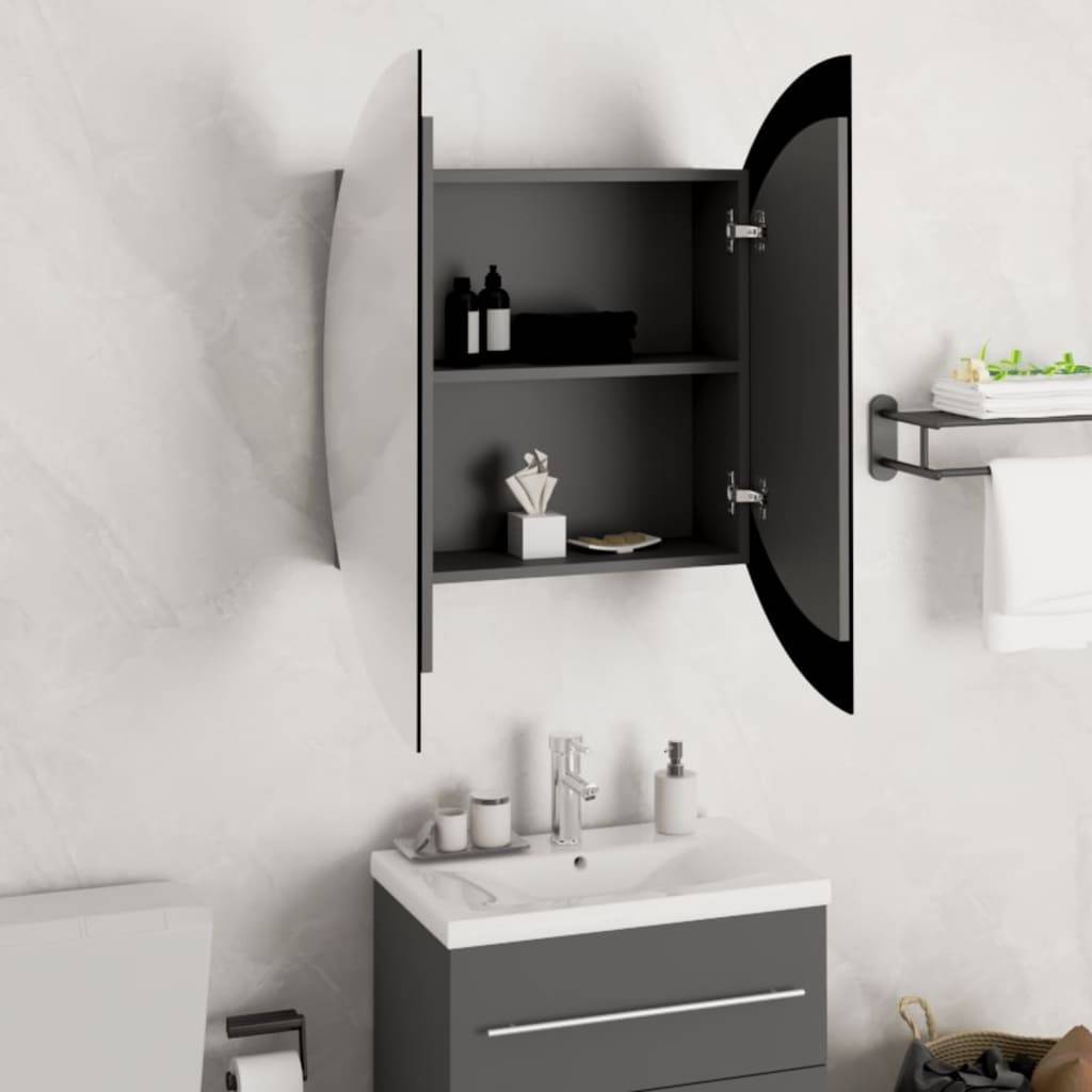 vidaXL Badezimmerschrank mit Rundem Spiegel & LED Grau 54x54x17,5 cm