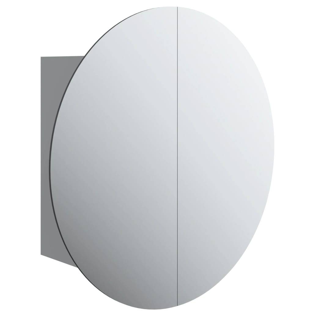 vidaXL Badezimmerschrank mit Rundem Spiegel & LED Grau 47x47x17,5 cm