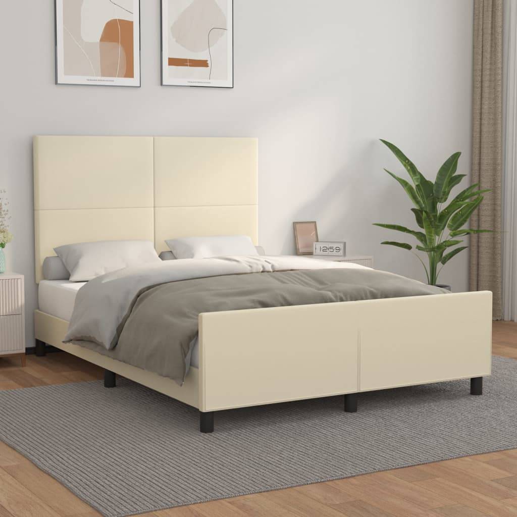 vidaXL Bettgestell mit Kopfteil Creme 140x190 cm Kunstleder