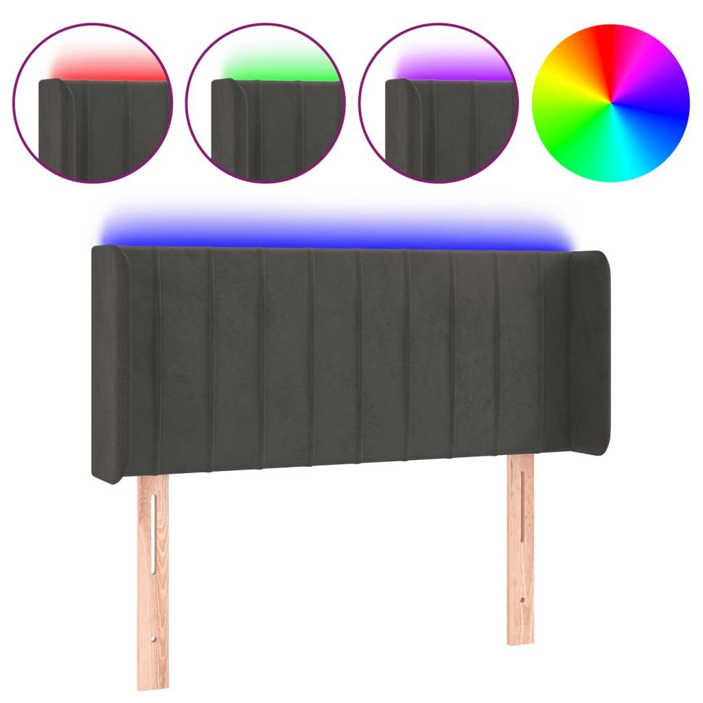 vidaXL LED Kopfteil Dunkelgrau 93x16x78/88 cm Samt