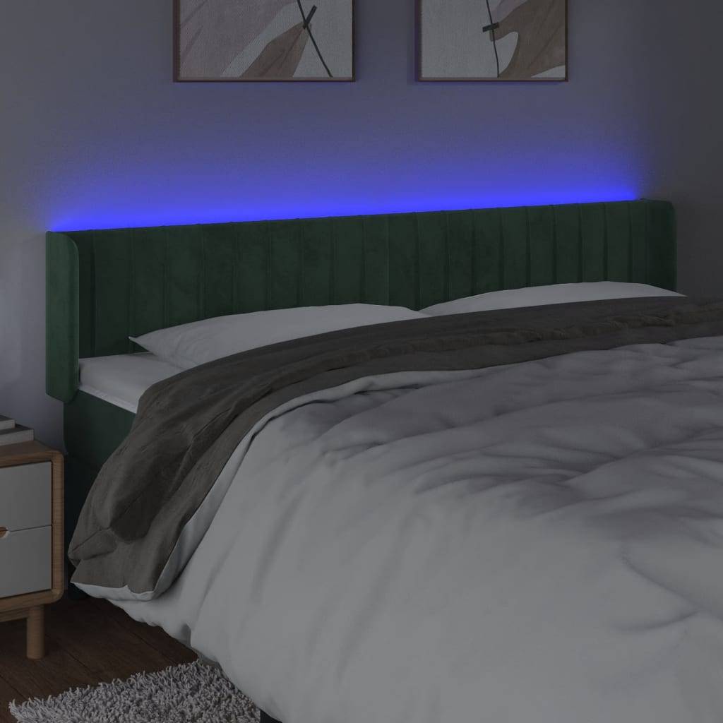 vidaXL LED Kopfteil Dunkelgrün 183x16x78/88 cm Samt