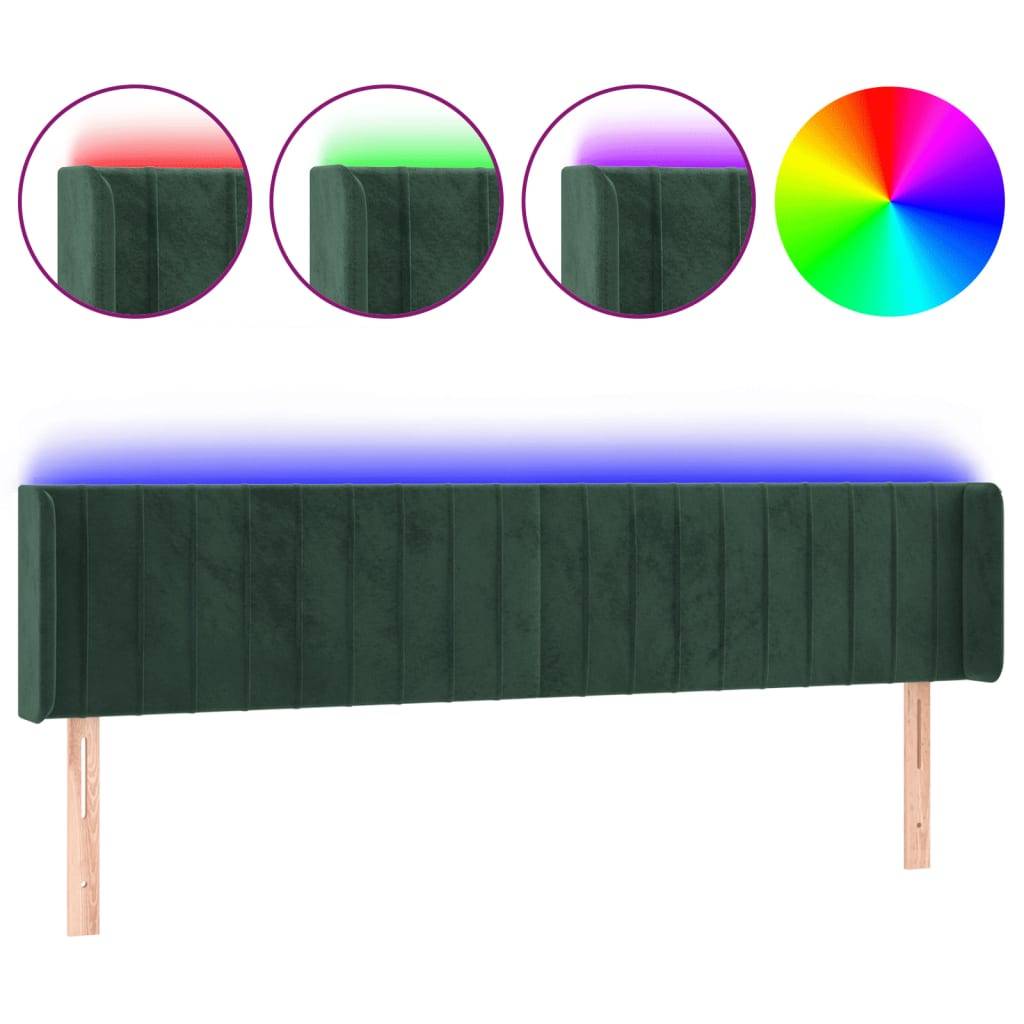 vidaXL LED Kopfteil Dunkelgrün 183x16x78/88 cm Samt