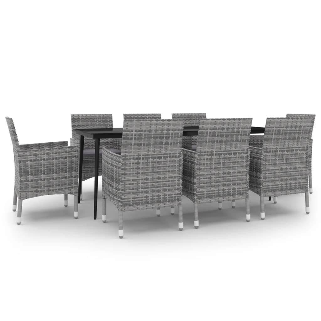 vidaXL 9-tlg. Garten-Essgruppe mit Kissen Poly Rattan und Glas