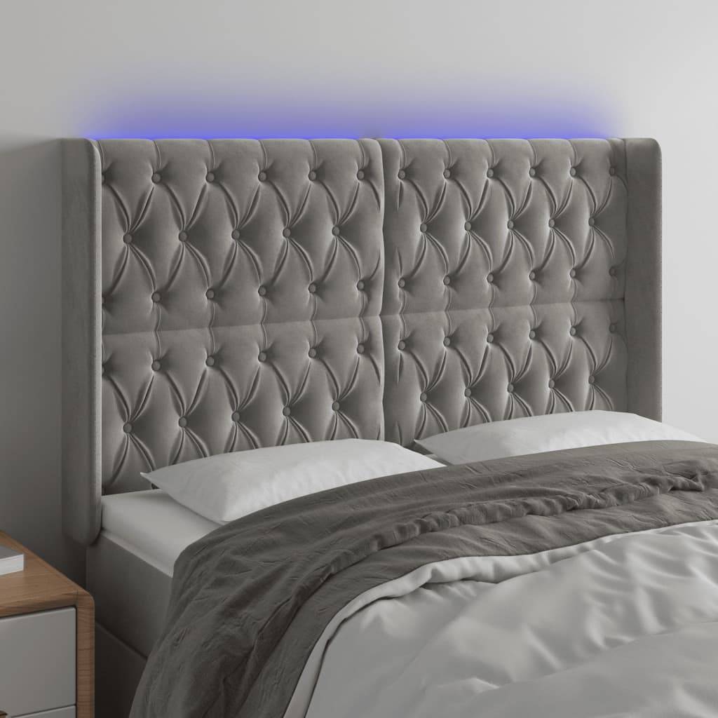vidaXL LED Kopfteil Hellgrau 163x16x118/128 cm Samt