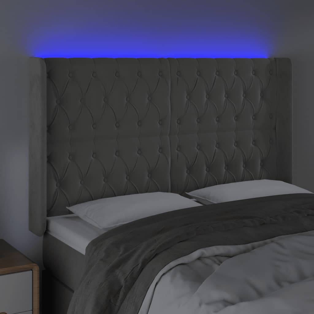 vidaXL LED Kopfteil Hellgrau 163x16x118/128 cm Samt