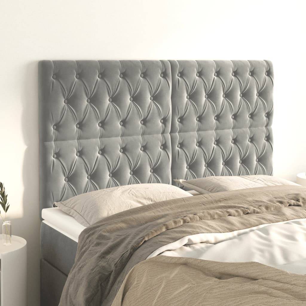 vidaXL Kopfteile 4 Stk. Hellgrau 72x7x78/88 cm Samt