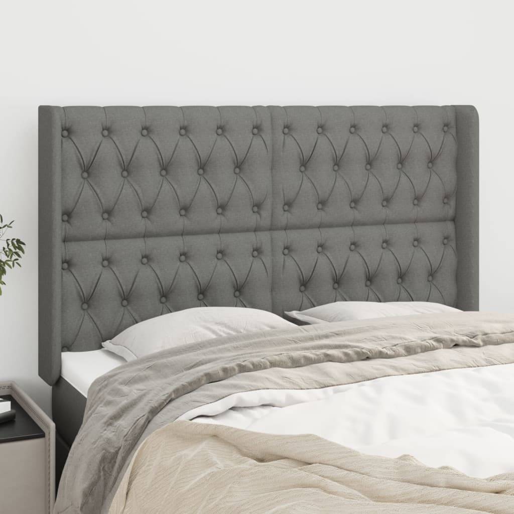 vidaXL Kopfteil mit Ohren Dunkelgrau 147x16x118/128 cm Stoff