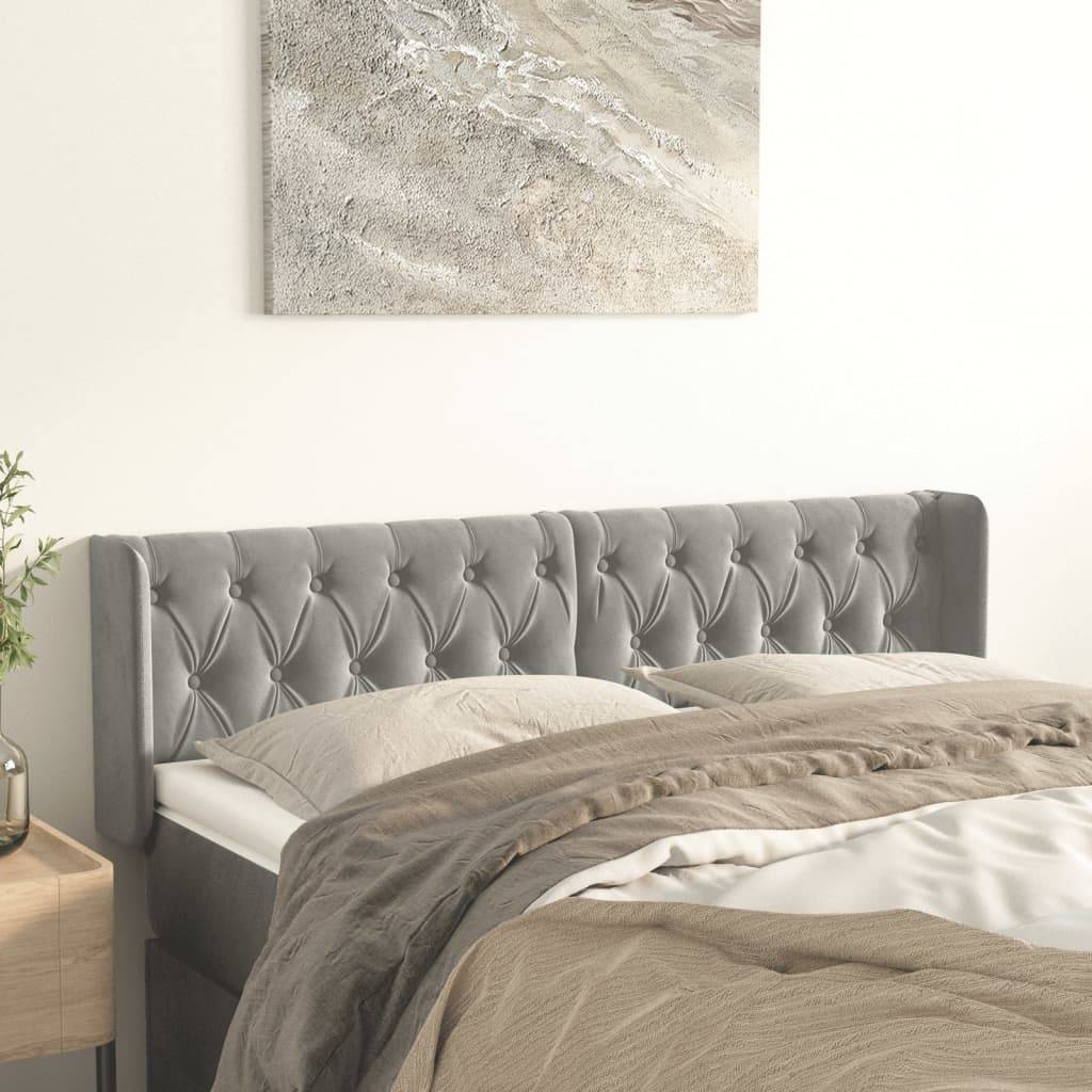 vidaXL Kopfteil mit Ohren Hellgrau 163x16x78/88 cm Samt