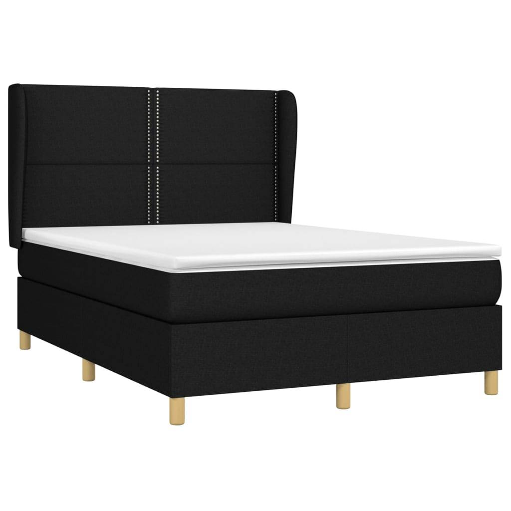 vidaXL Boxspringbett mit Matratze Schwarz 140x200 cm Stoff