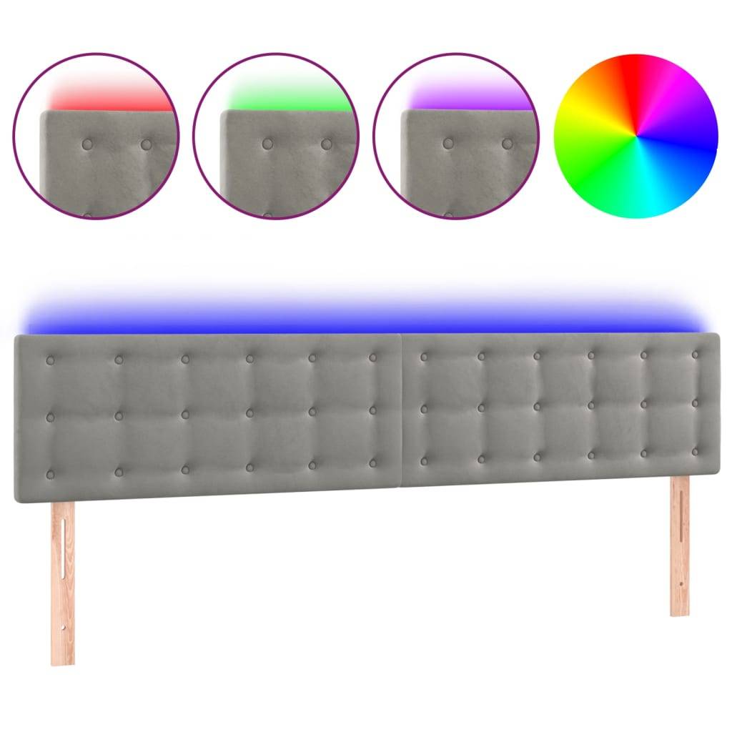 vidaXL LED Kopfteil Hellgrau 160x5x78/88 cm Samt