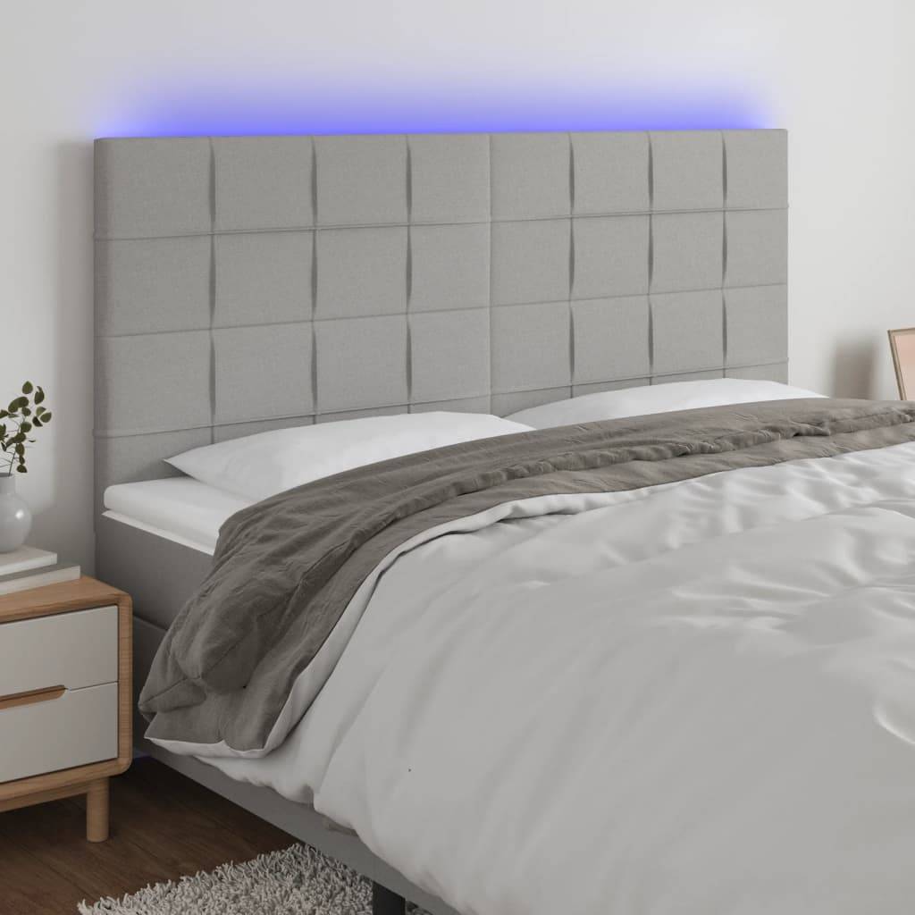vidaXL LED Kopfteil Hellgrau 180x5x118/128 cm Stoff