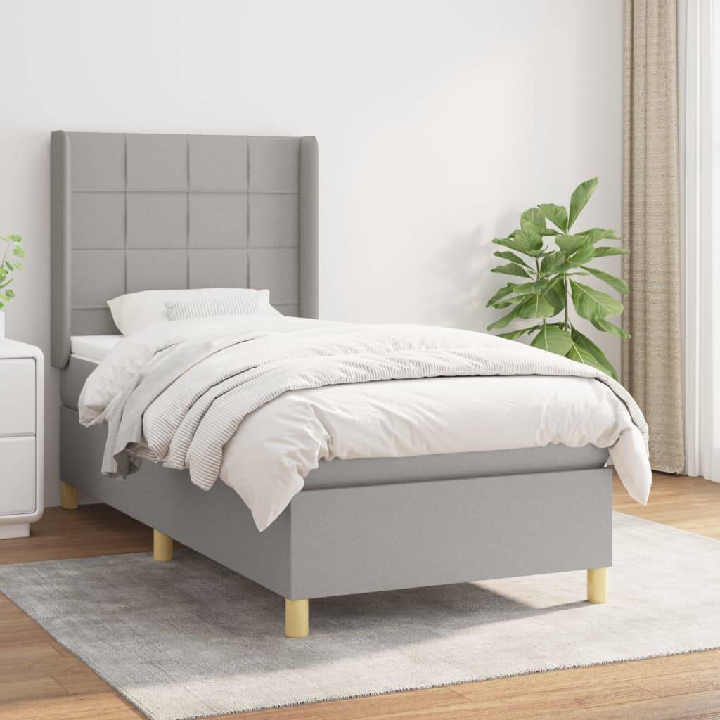 vidaXL Boxspringbett mit Matratze Hellgrau 90x200 cm Stoff