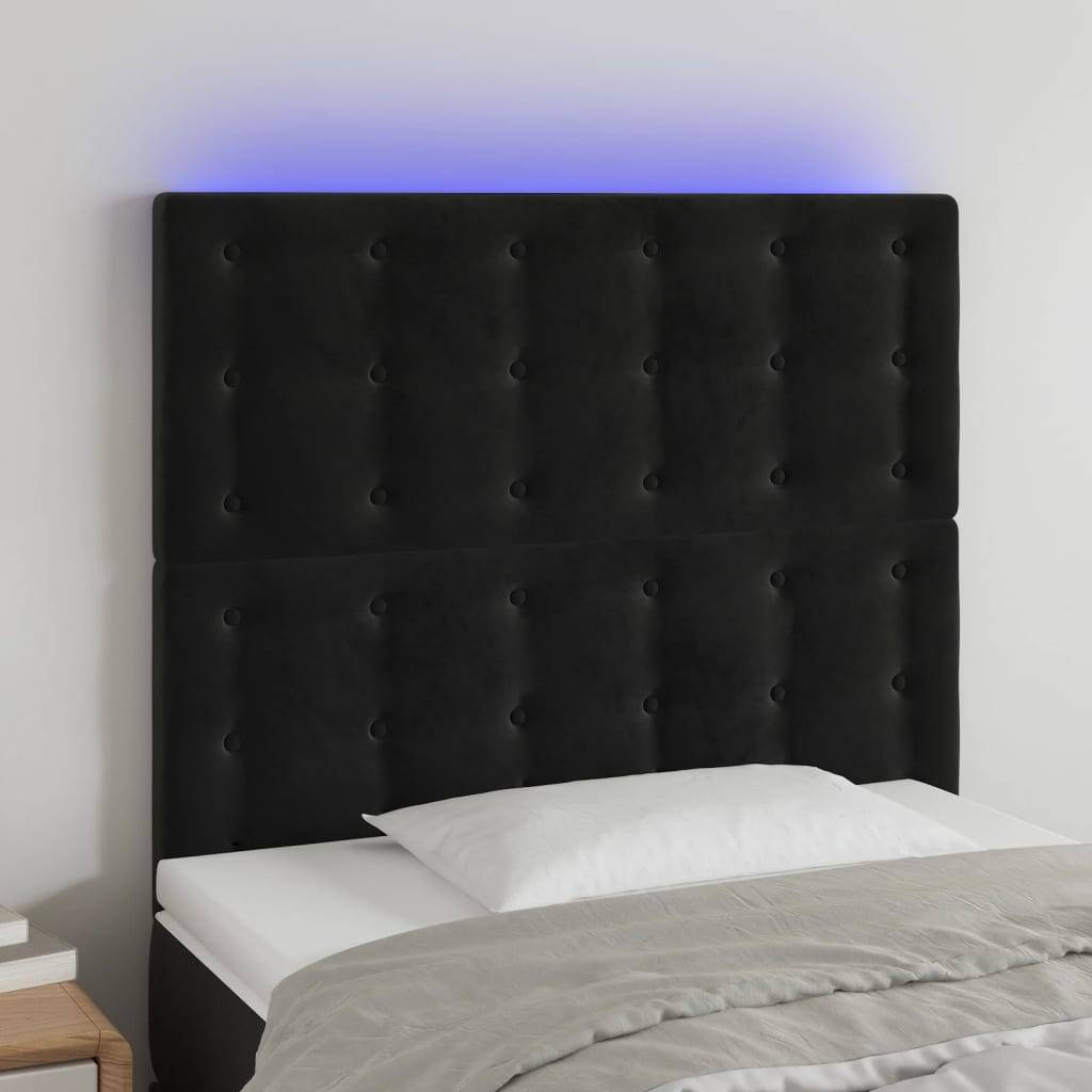 vidaXL LED Kopfteil Schwarz 80x5x118/128 cm Samt