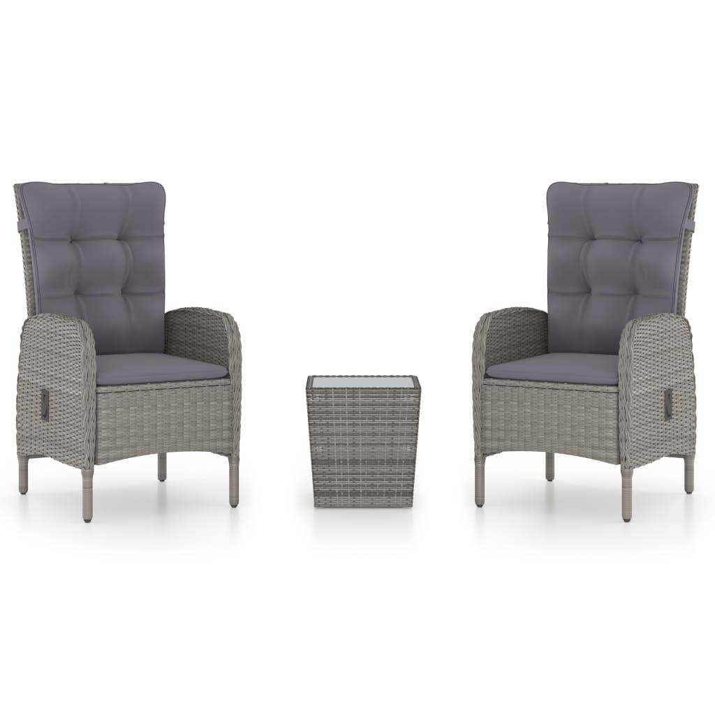 vidaXL 3-tlg. Bistro-Set Poly Rattan und Glas Grau