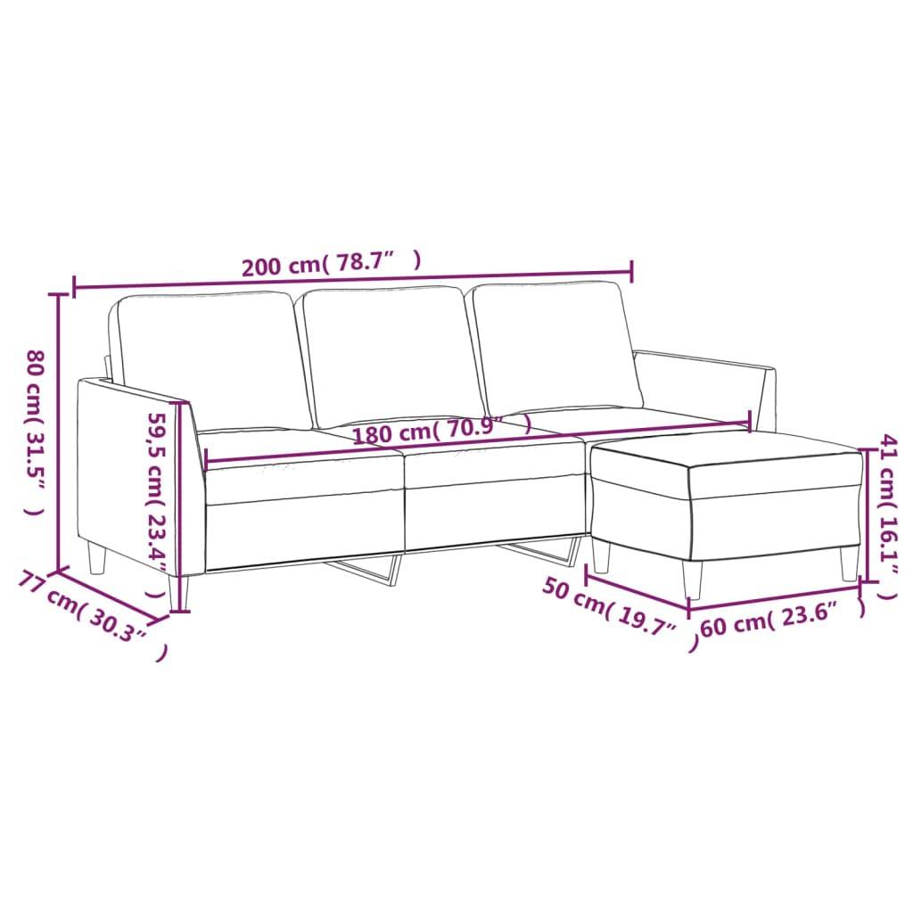 vidaXL 3-Sitzer-Sofa mit Hocker Cappuccino-Braun 180 cm Kunstleder