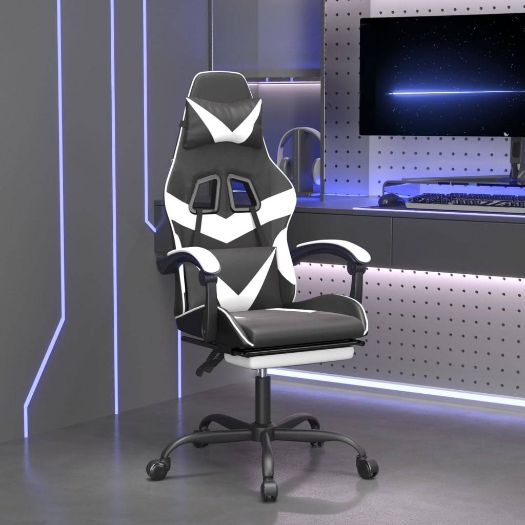 vidaXL Gaming-Stuhl mit Fußstütze Drehbar Schwarz & Weiß Kunstleder