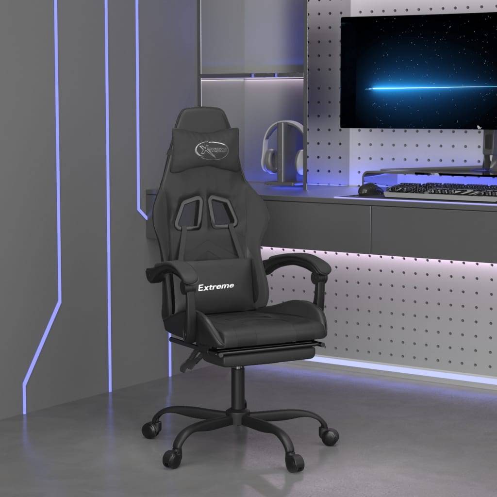 vidaXL Gaming-Stuhl mit Fußstütze Schwarz Kunstleder