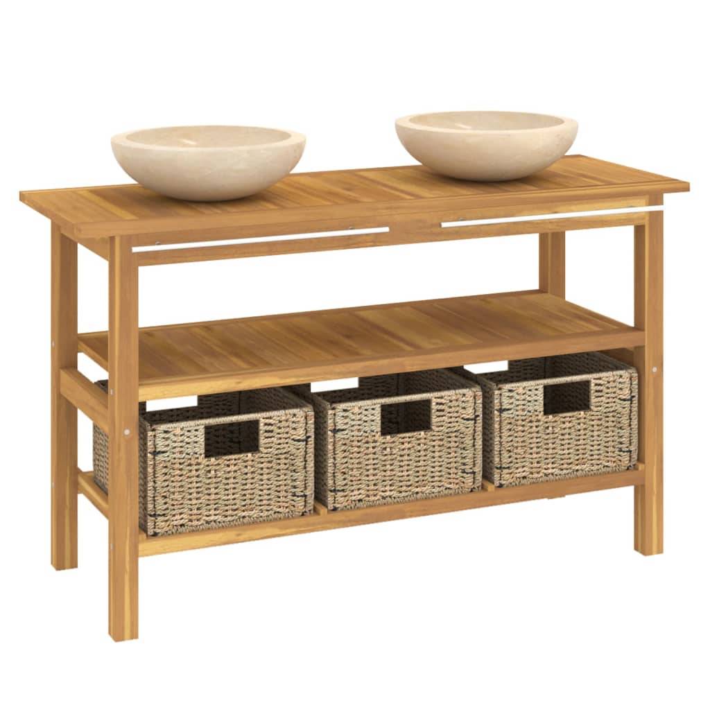 vidaXL Waschtisch mit Creme Marmorbecken Massivholz Teak