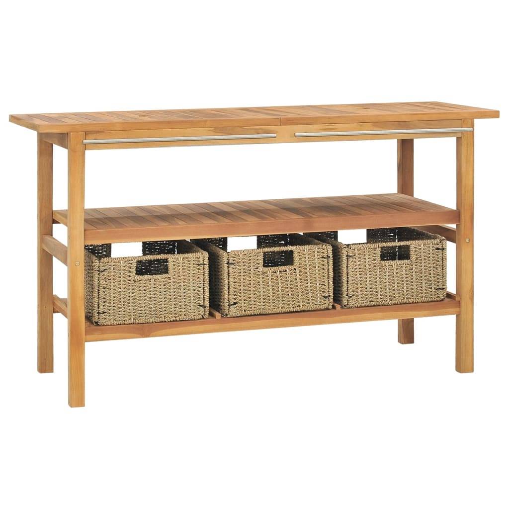 vidaXL Waschtisch mit Marmorwaschbecken Schwarz Massivholz Teak