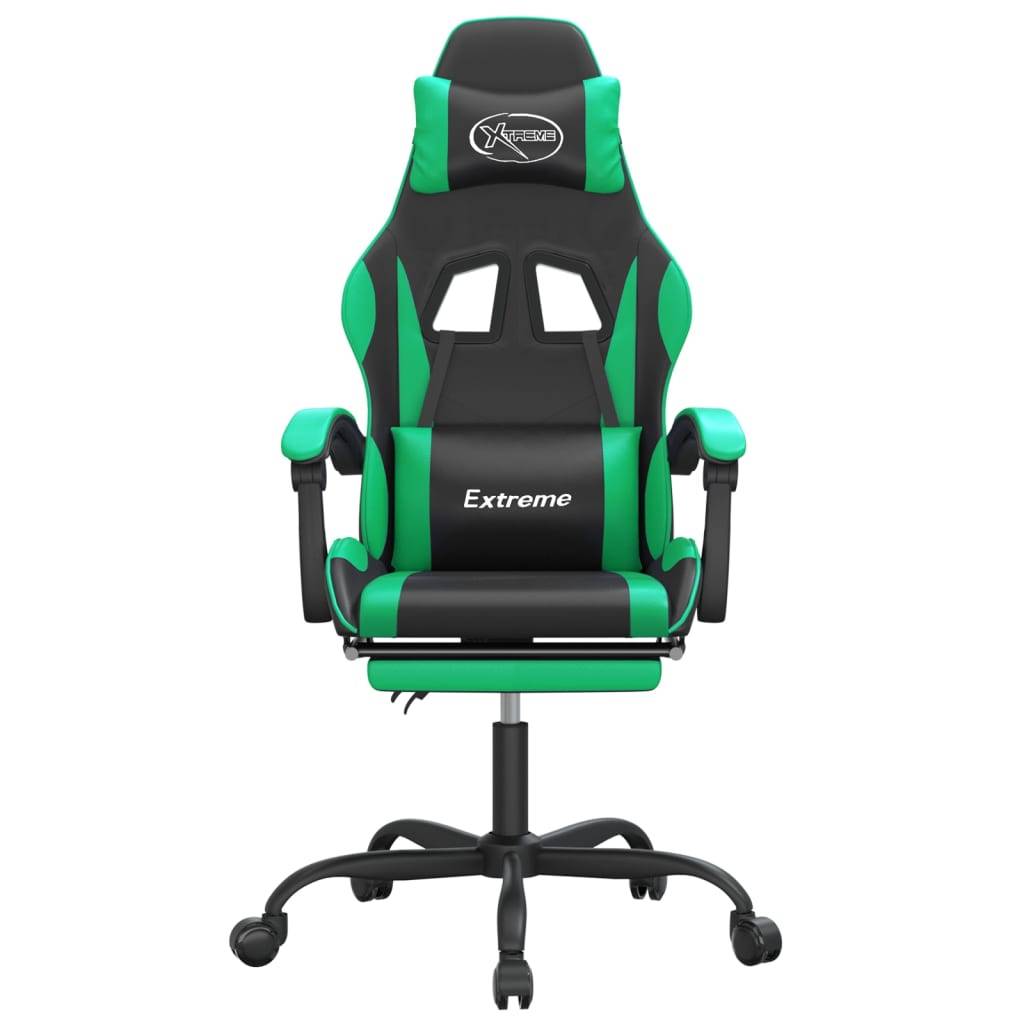 vidaXL Gaming-Stuhl mit Fußstütze Drehbar Schwarz & Grün Kunstleder
