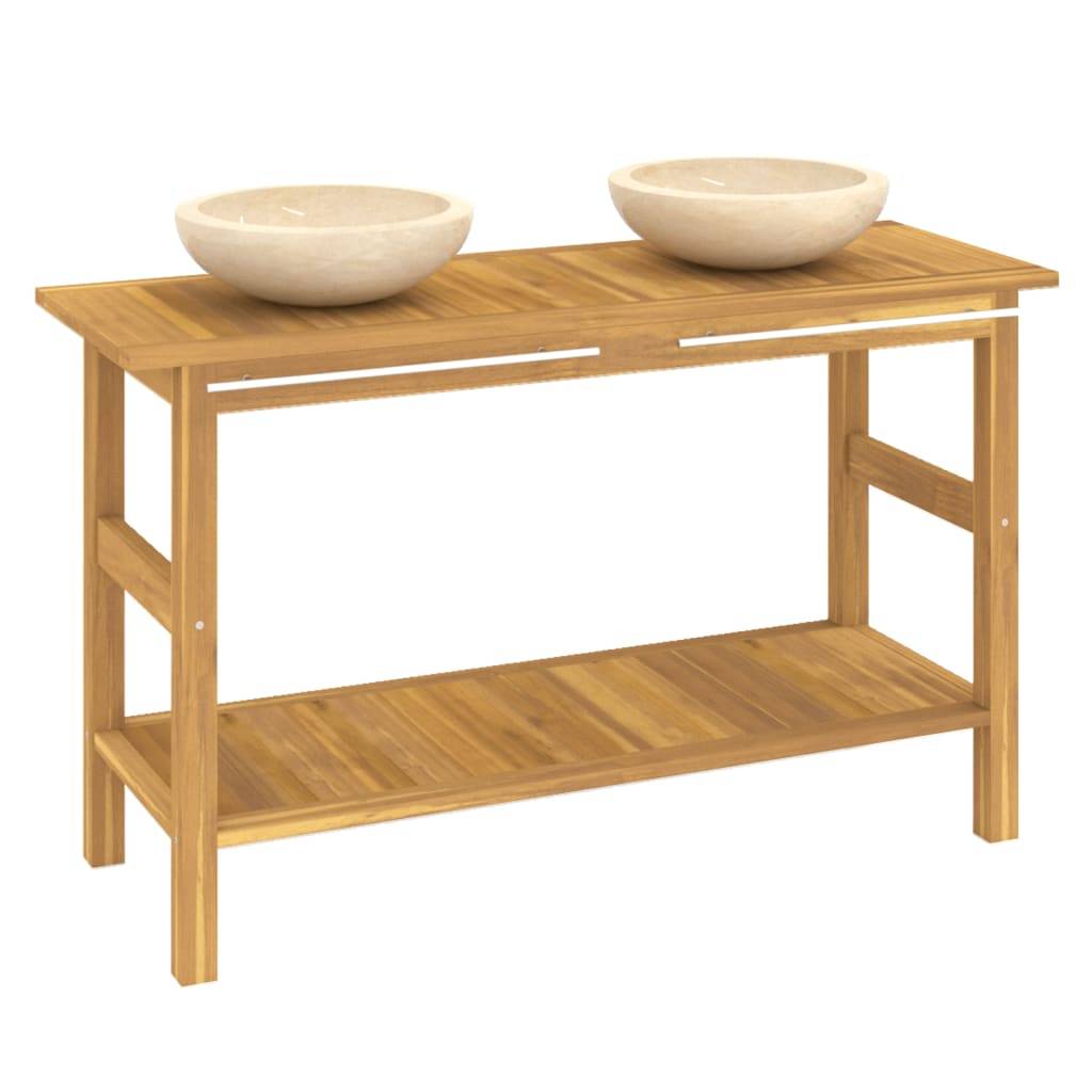 vidaXL Waschtisch mit Creme Marmorbecken Massivholz Teak