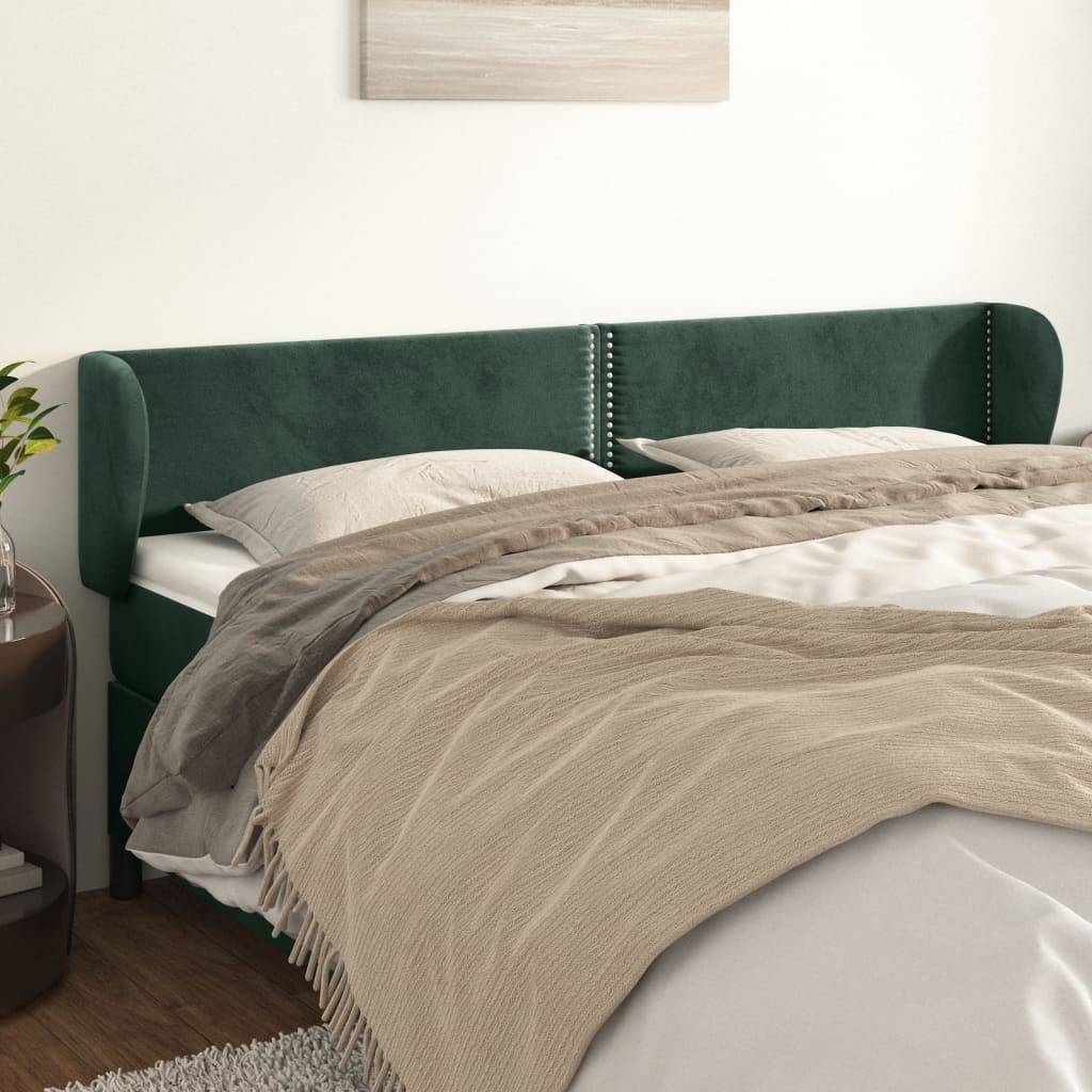 vidaXL Kopfteil mit Ohren Dunkelgrün 203x23x78/88 cm Samt