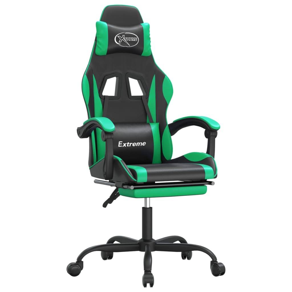 vidaXL Gaming-Stuhl mit Fußstütze Drehbar Schwarz & Grün Kunstleder