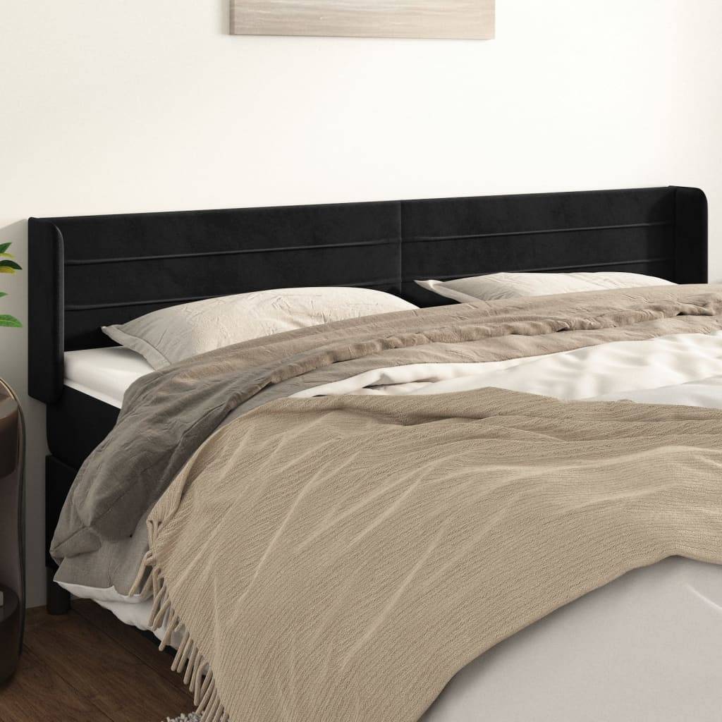 vidaXL Kopfteil mit Ohren Schwarz 183x16x78/88 cm Samt
