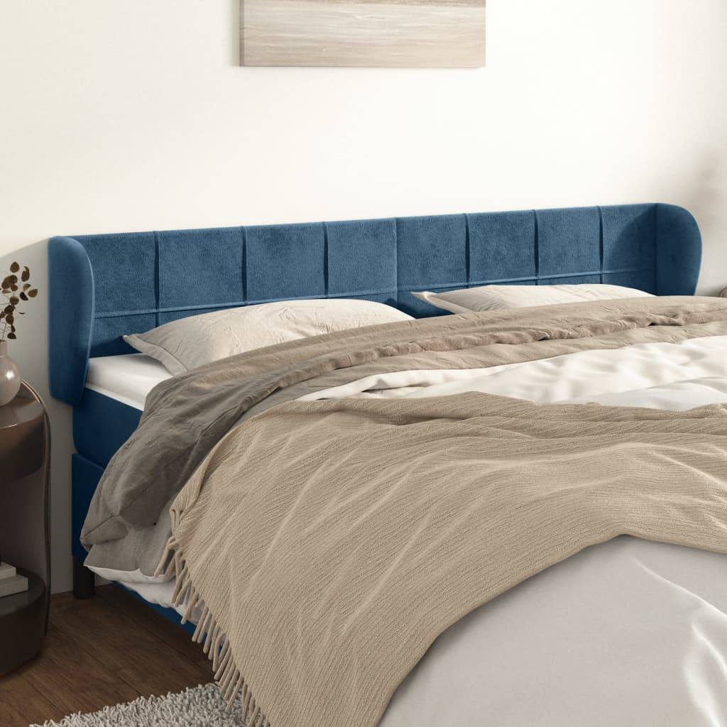 vidaXL Kopfteil mit Ohren Dunkelblau 163x23x78/88 cm Samt