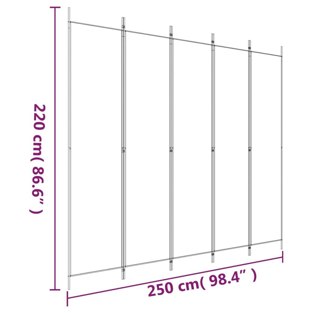 vidaXL 5-tlg. Paravent Weiß 250x220 cm Stoff