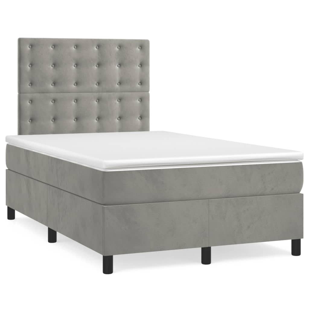vidaXL Boxspringbett mit Matratze Hellgrau 120x200 cm Samt