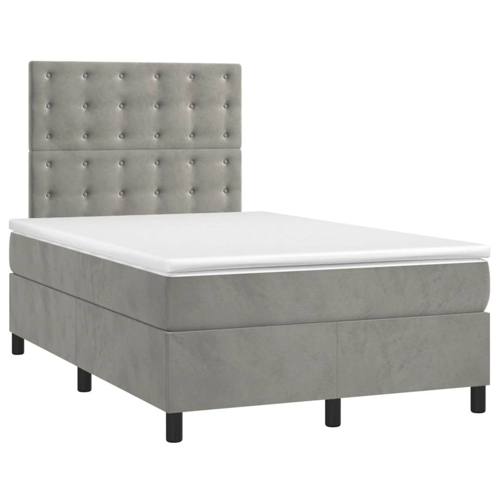 vidaXL Boxspringbett mit Matratze Hellgrau 120x200 cm Samt