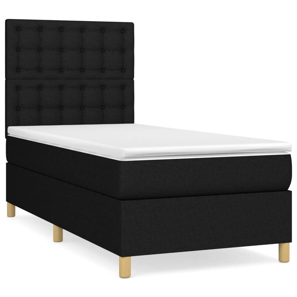 vidaXL Boxspringbett mit Matratze Schwarz 100x200 cm Stoff