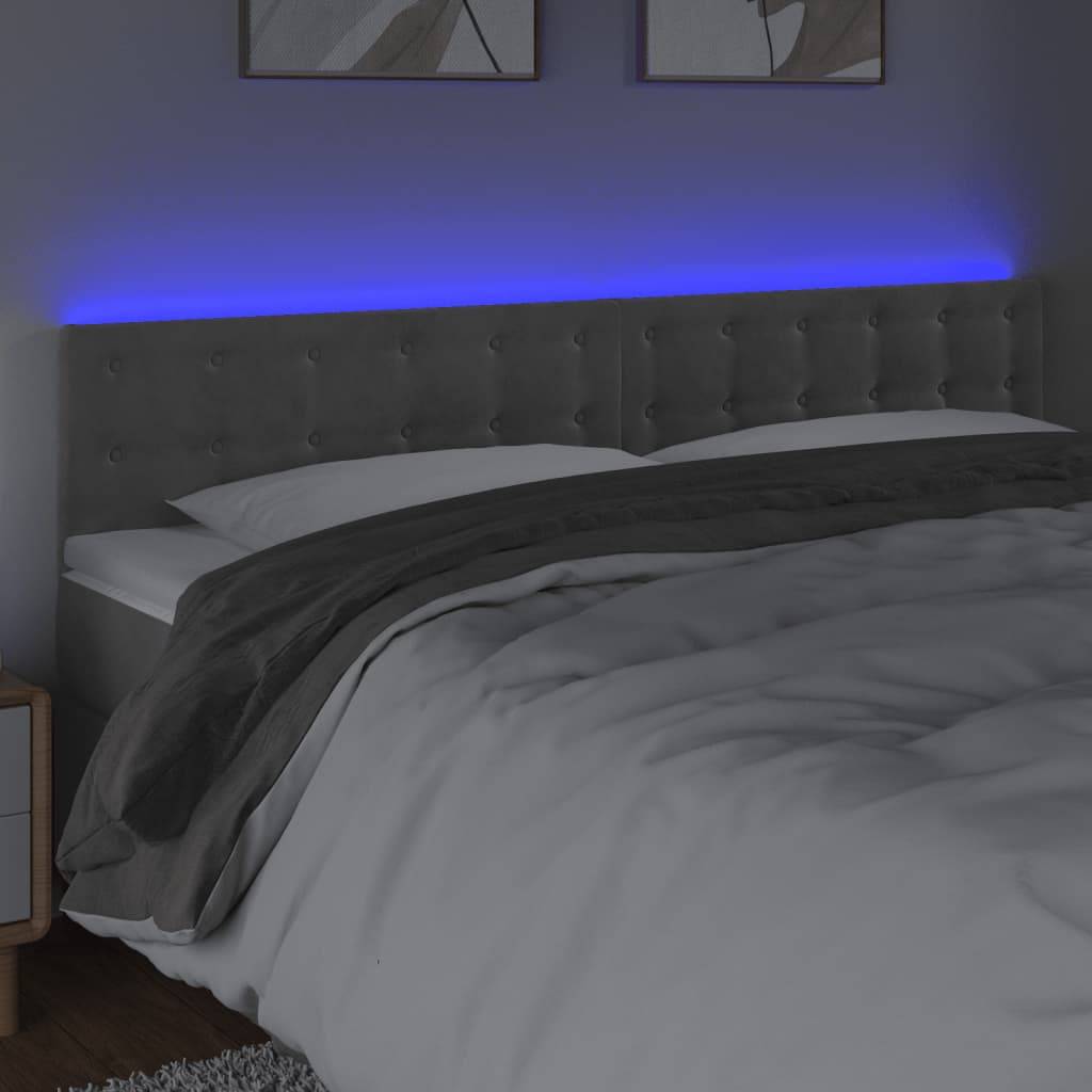 vidaXL LED Kopfteil Hellgrau 160x5x78/88 cm Samt