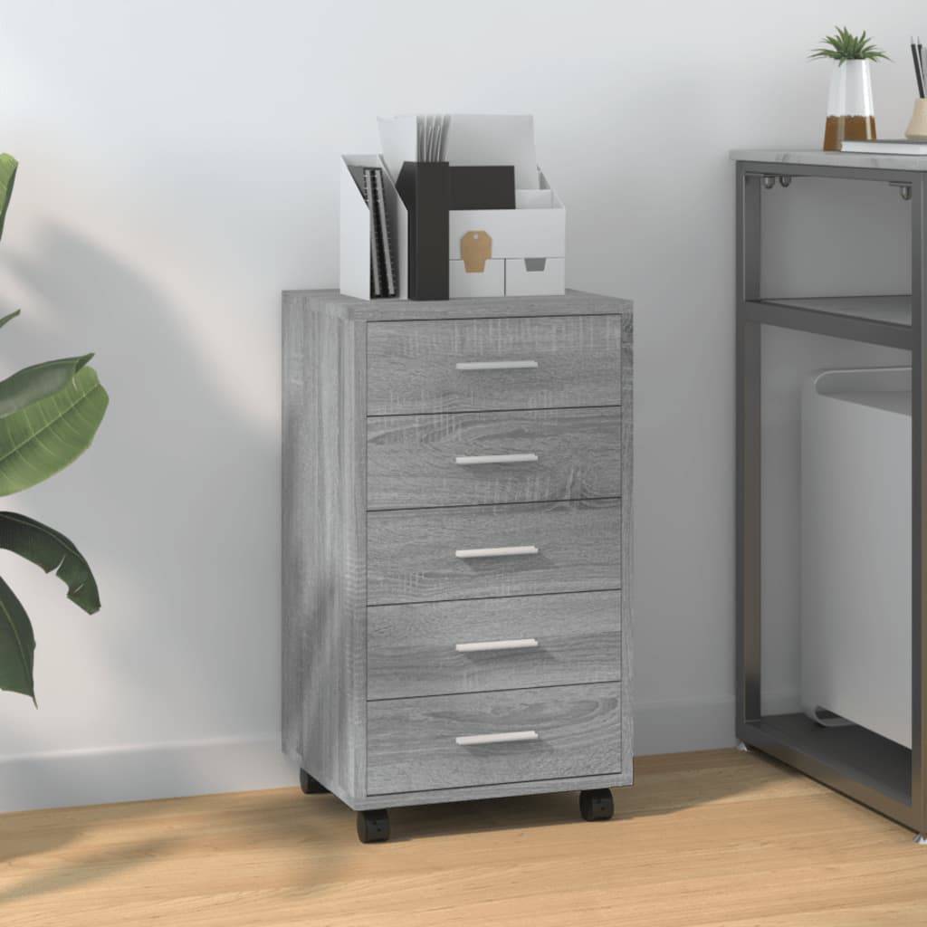 vidaXL Schubladenschrank mit Rollen Grau Sonoma Holzwerkstoff