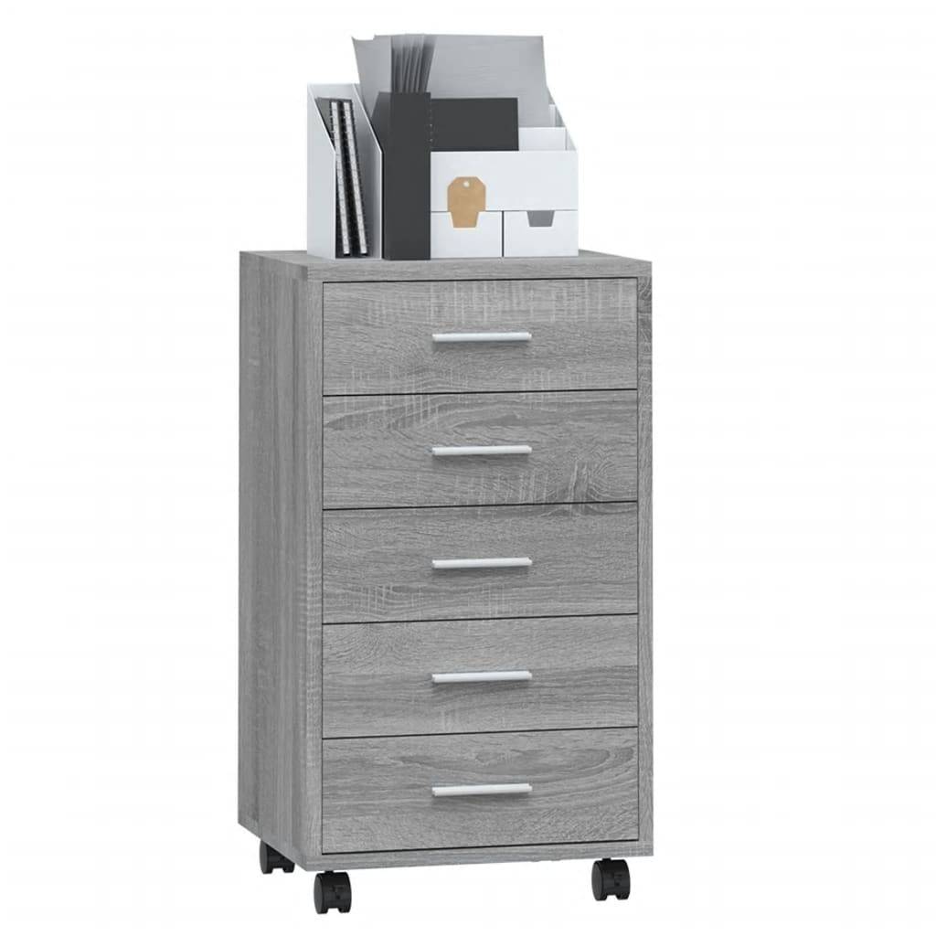 vidaXL Schubladenschrank mit Rollen Grau Sonoma Holzwerkstoff