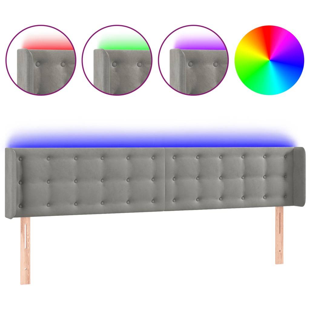 vidaXL LED Kopfteil Hellgrau 203x16x78/88 cm Samt