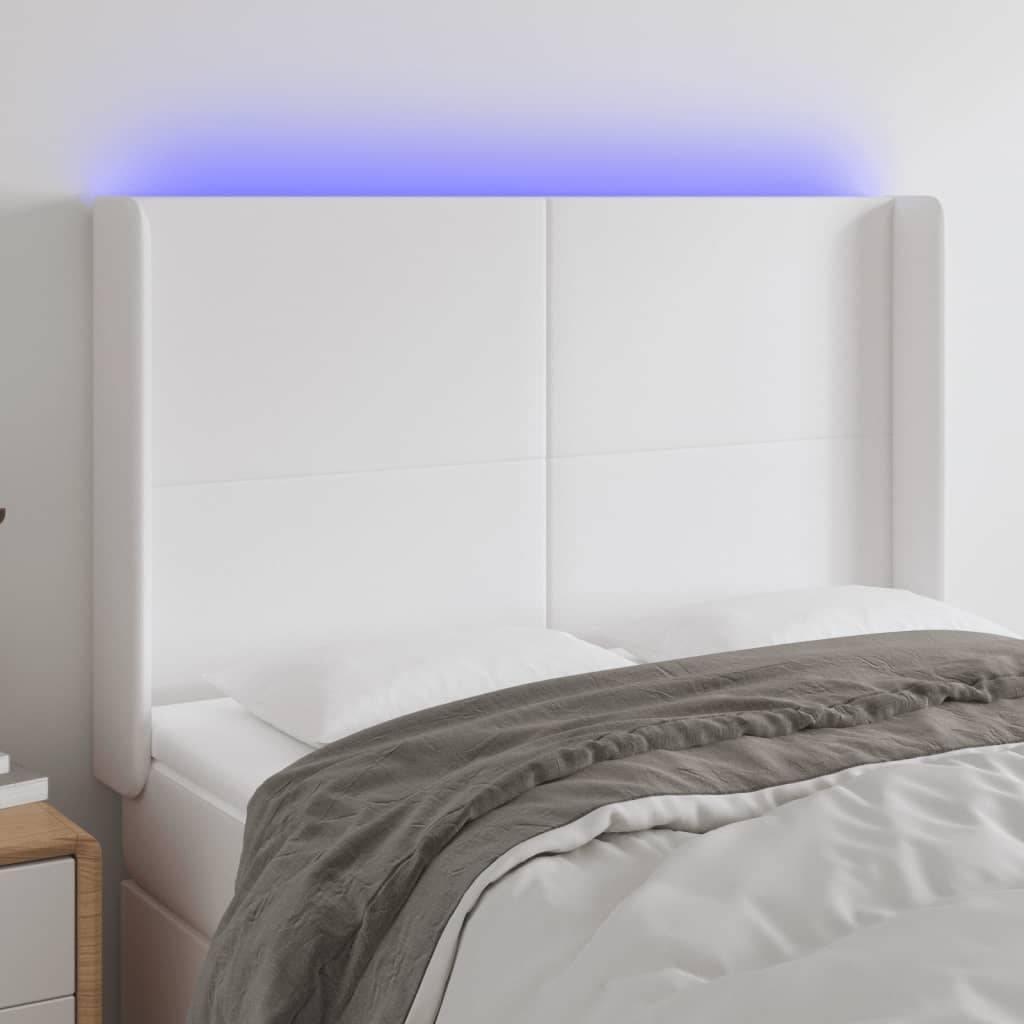 vidaXL LED Kopfteil Weiß 147x16x118/128 cm Kunstleder