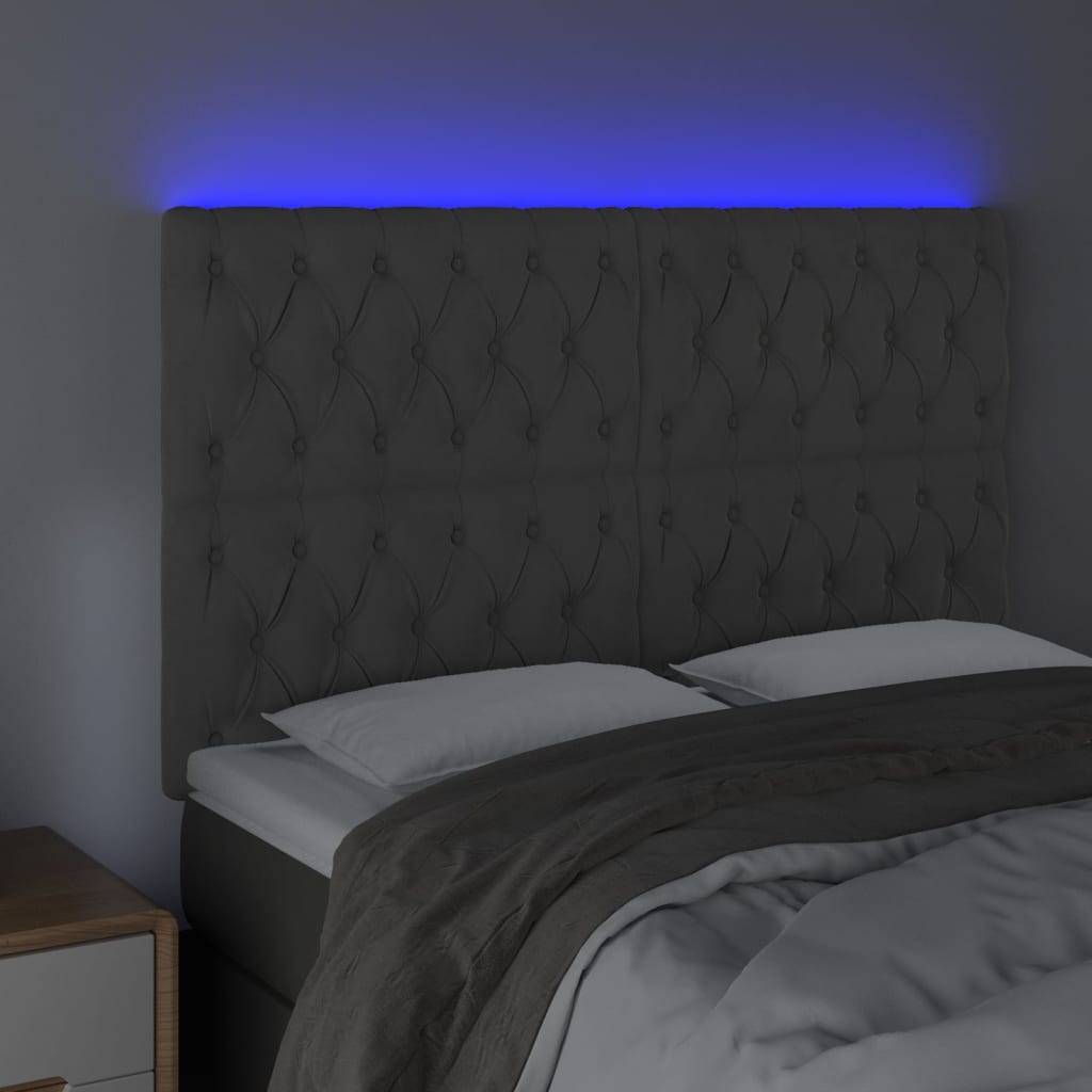 vidaXL LED Kopfteil Dunkelgrau 144x7x118/128 cm Samt